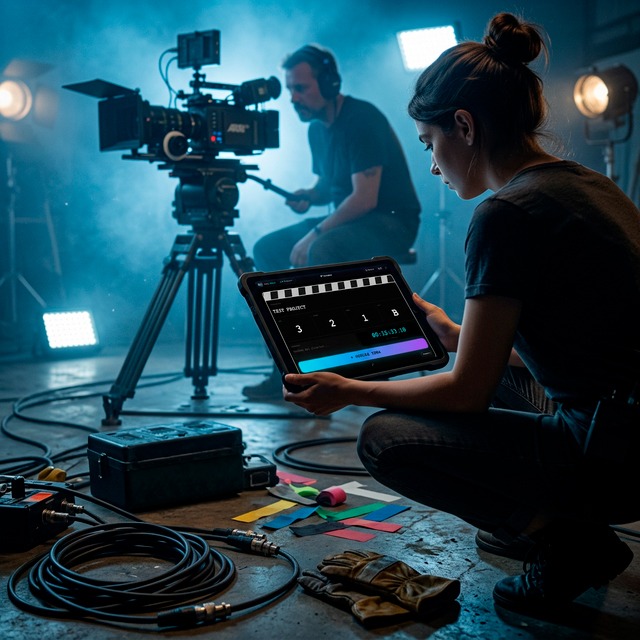 Claqueta digital de Filmagia en tablet durante rodaje